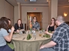At the Pop Art Con dinner, from left to right: Sheri Verdechia, Sean Pence, Veronica O'Connell, Rhiannon Owens, Meghan Hetrick, Gary Kezele (photo by Cliff Tooker)
